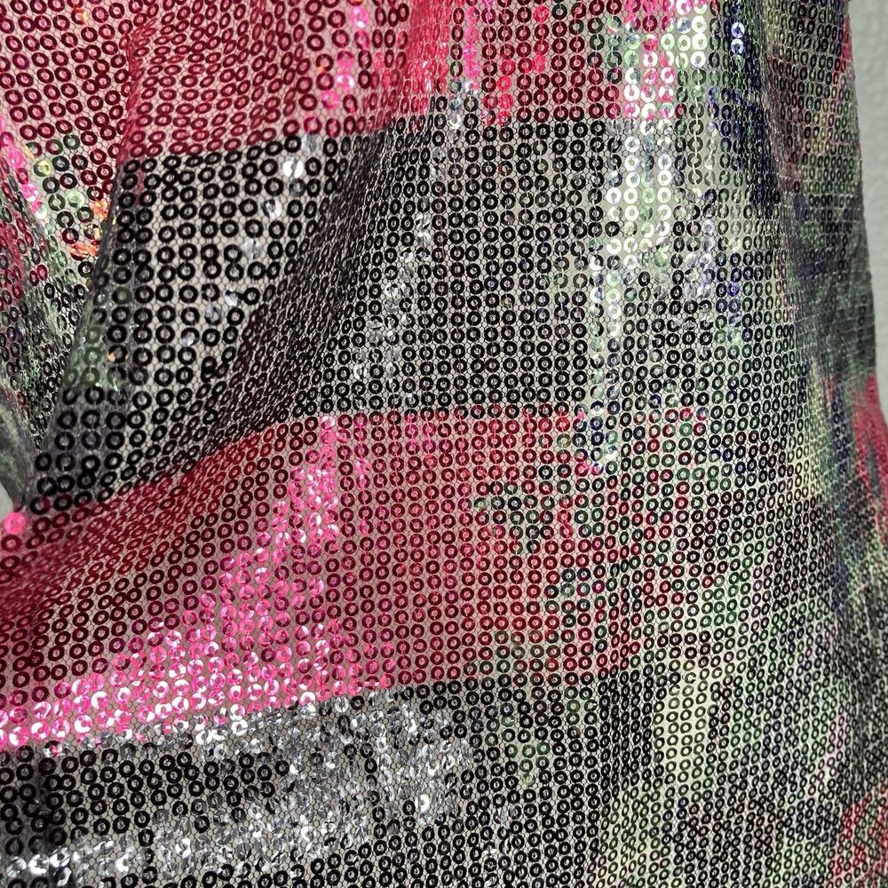 Sequin Top L Floral Sheer Shimmer Blouse Sparkle Whimsigoth Glam Cato - Picture 7 of 14